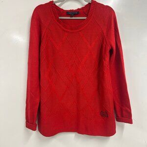 0397 Tommy Hilfiger Red Diamond Stitch Knit Crewneck Sweater – TH Logo - large